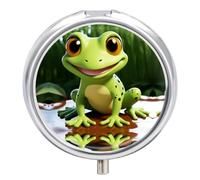 Pilulier mignon grenouille à 3 compartiments pour sac à main ou poche, mini pilulier en métal, récipient à médicaments quotidien rond pour contenir des vitamines, de l'huile de poisson