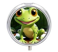 Pilulier mignon grenouille à 3 compartiments pour sac à main ou poche, mini pilulier en métal, récipient à médicaments quotidien rond pour contenir des vitamines, de l'huile de poisson
