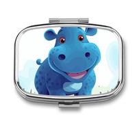 Pilulier mignon hippopotame à 2 compartiments - Pilulier portable carré pour poche de voyage pour sac à main