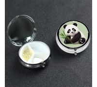 Pilulier mignon panda à 3 compartiments pour sac à main ou poche, petit organisateur de médicaments avec miroir, pilulier de voyage décoratif en métal, récipient à vitamines cadeau unique
