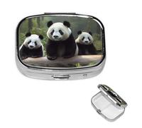 Pilulier mignon panda avec miroir 2 compartiments décoratifs pour sac à main ou poche, petit pilulier carré en métal hebdomadaire pour médicaments, comprimés et vitamines, cadeau de voyage