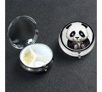 Pilulier mignon panda avec miroir 3 compartiments décoratifs pour sac à main ou poche Petit pilulier rond en métal pour médicaments comprimés vitamines Cadeau de voyage