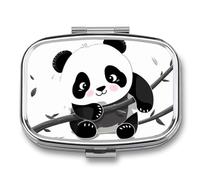 Pilulier mignon pandas à 2 compartiments, pilulier portable avec miroir pour poche, sac à main, voyage, mini organisateur de médicaments en métal pour vitamines, huile de poisson