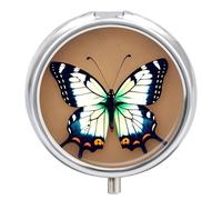 Pilulier mignon petit papillon à 3 compartiments, organiseur de pilules personnalisé avec miroir, pilulier portable pour poche ou sac à main, pilulier rond contenant des cadeaux de voyage, pilulier