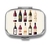 Pilulier mignon pour bouteille de vin à 2 compartiments, pilulier portable avec miroir pour poche, sac à main, voyage, mini organisateur de médicaments en métal pour vitamines, huile de poisson