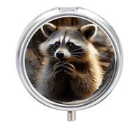 Pilulier mignon raton laveur à 3 compartiments, petit pilulier personnalisé avec miroir, pilulier portable pour poche ou sac à main, pilulier rond contenant des cadeaux de voyage
