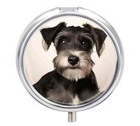 Pilulier mignon Schnauzer - 3 compartiments - Petit pilulier rond en métal - Pour sac à main