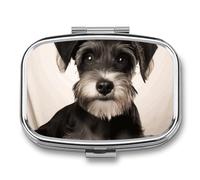 Pilulier mignon schnauzer à 2 compartiments, pilulier portable pour poche ou sac à main, organisateur décoratif en métal pour médicaments et vitamines
