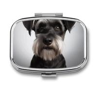 Pilulier mignon schnauzer à 2 compartiments, pilulier portable pour poche ou sac à main, organisateur décoratif en métal pour médicaments et vitamines
