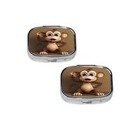 Pilulier mignon singe 2 compartiments Pilulier de voyage Petit pilulier en métal Portable Cadeau parfait pour toute personne dans le besoin
