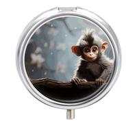 Pilulier mignon singe 3 compartiments quotidiens petit pilulier rond en métal pour sac à main
