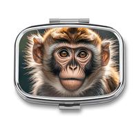 Pilulier mignon singe avec 2 compartiments, pilulier carré portable, pilulier de vitamines pour poche, sac à main et voyage