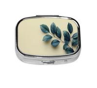 Pilulier minimaliste vert foncé simple botanique en métal avec 2 compartiments pour vitamines et médicaments