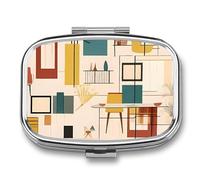 Pilulier moderne du milieu du siècle à 2 compartiments, pilulier portable avec miroir pour poche, sac à main, voyage, mini organisateur de médicaments en métal pour vitamines, huile de poisson