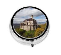 Pilulier Monuments historiques d'Arménie avec miroir, 3 compartiments - Petit pilulier pour sac à main ou poche - Mini pilulier en métal - Pour voyage, hebdomadaire, médicaments, vitamines, cadeaux de