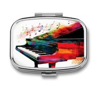 Pilulier musical coloré avec clavier piano 2 compartiments décoratifs en métal pour poche, sac à main, voyage, boîte à médicaments, piluliers, vitamines, supplément d'huile de poisson