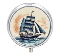 Pilulier nautique en forme de voilier à 3 compartiments, petit pilulier étanche de voyage pour poche ou sac à main, mini pilulier portable pour médicaments et vitamines