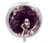 Pilulier noir africain pour femme - 3 compartiments - Petit pilulier quotidien - Pilulier de voyage rond en métal pour sac à main