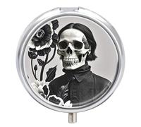 Pilulier noir et blanc avec 3 compartiments individuels - Motif fleurs et crâne - Compact et portable - Pour vitamines, médicaments, huile de poisson