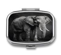 Pilulier noir et blanc avec image d'éléphant - 2 compartiments - Petit pilulier mignon