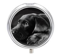 Pilulier noir labrador en forme de chiot - 3 compartiments - Petit pilulier quotidien - Pilulier de voyage rond en métal pour sac à main