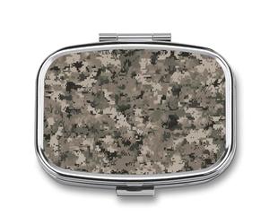 Pilulier numérique camouflage militaire, 2 compartiments carrés, portable pour poche ou sac à main, pilulier pour contenir des vitamines, des médicaments, de l'huile de poisson, etc