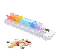 Pilulier numérique de rappel électronique, 14 compartiments, design compact portable, fermeture sécurisée du couvercle | Médicaments quotidiens, vitamines, suppléments, poisson, organisateur