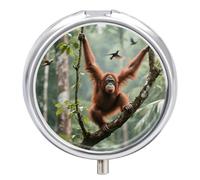 Pilulier orang-outan pivotant avec miroir, 3 compartiments, étanche, pour sac à main ou poche, avec poignée antidérapante, organisateur de voyage pour compléments alimentaires (vitamines, huile de po