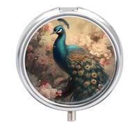 Pilulier oriental en forme de paon à 3 compartiments - 3 fois par jour - Joli mini pilulier pour sac à main et poche - Boîte à médicaments portable en métal avec miroir - Récipient rond pour