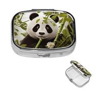 Pilulier panda à 2 compartiments carré portable pour poche ou sac à main, petit planificateur hebdomadaire de médicaments de voyage avec miroir décoratif en métal et porte-vitamines