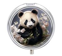 Pilulier panda avec fleur à 3 compartiments - Petit pilulier rond - Boîte de voyage portable et conteneurs de vitamines pour supplément d'huile de poisson