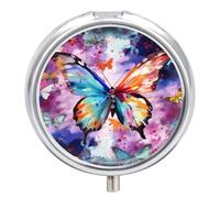 Pilulier papillon coloré à 3 compartiments étanche avec miroir, récipient rond en métal, boîte à médicaments portable pour poche et sac à main de voyage