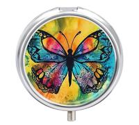 Pilulier papillon Tie Dye à 3 compartiments étanche avec miroir rond en métal - Boîte à médicaments portable pour poche et sac à main de voyage