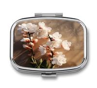 Pilulier Peach Blossom à 2 compartiments, portable, carré, pour les voyages, avec rangement pour vitamines et médicaments, idéal pour le bureau et la maison. Huile de poisson.