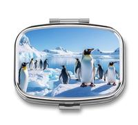 Pilulier Penguin Antarctica Ice avec miroir, 2 compartiments, étanche, pour sac à main ou poche, avec poignée antidérapante, organisateur de voyage pour compléments alimentaires (vitamines, huile de