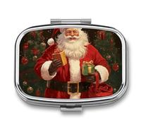 Pilulier Père Noël, 2 compartiments, pilulier portable pour poche ou sac à main, organiseur décoratif en métal pour médicaments et vitamines