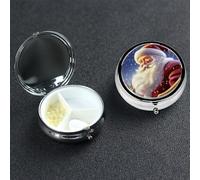 Pilulier Père Noël avec miroir 3 compartiments décoratifs pour sac à main ou poche Petit pilulier rond en métal pour médicaments comprimés vitaminés Cadeau de voyage