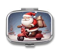Pilulier Père Noël sur scooter - Joli pilulier - Organisateur de pilules pour médicaments - Pilulier quotidien - Petit pilulier pour poche de sac à main