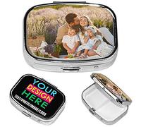 Pilulier personnalisé avec photo/texte - Boîte à médicaments en métal portable rectangle, 2 compartiments - Cadeau pratique et personnel pour vos amis et votre famille