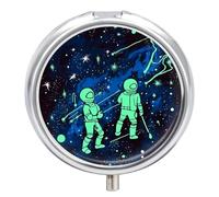 Pilulier phosphorescent à 3 compartiments - 3 fois par jour - Joli mini pilulier pour sac à main et poche - Boîte à médicaments portable en métal avec miroir - Récipient rond pour médicaments