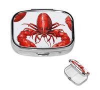 Pilulier Pilulier 2 Compartiments Petit Organisateur Pilulier pour Portefeuille et Poche Pilulier Voyage Pilulier Imprimé Homard Rouge Organisateur de Médecine Mignonne Porte-Pilules pour Tenir