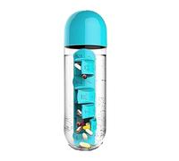 Pilulier, pilulier avec bouteille d'eau 600 ml, 2 en 1, portable, for médicaments de voyage, 7 jours, 1 fois par jour(Blue)