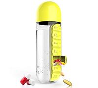 Pilulier, pilulier avec bouteille d'eau 600 ml, 2 en 1, portable, for médicaments de voyage, 7 jours, 1 fois par jour(Yellow)