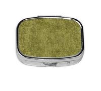 Pilulier plat en métal avec texture en tissu uni vert mousse avec 2 compartiments pour médicaments et vitamines