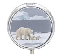 Pilulier Polar Bear Ice Floe avec miroir, 3 compartiments, étanche, pour sac à main ou poche, antidérapant, organisateur de voyage pour compléments alimentaires (vitamines, huile de poisson, etc.).