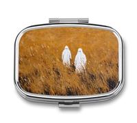 Pilulier portable à 2 compartiments avec 2 fantômes blancs dans un champ de roseaux