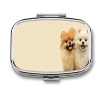 Pilulier portable à 2 compartiments avec deux chiens souriants heureux