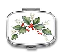 Pilulier portable à 2 compartiments avec feuilles de houx et fruits de mûrier rouge