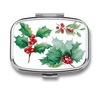 Pilulier portable à 2 compartiments avec houx et fruits rouges