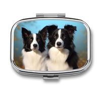 Pilulier portable à 2 compartiments avec imprimé Border Collie - Pilulier de voyage pour poche, sac à main, boîte à vitamines, huile de poisson